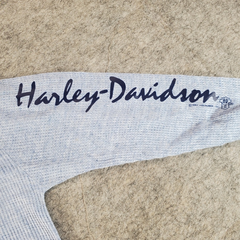 Vintage Harley Davidson Thermal Shirt Women Medium Blue 1987 Holubek Waffle Knit - Picture 6 of 12
